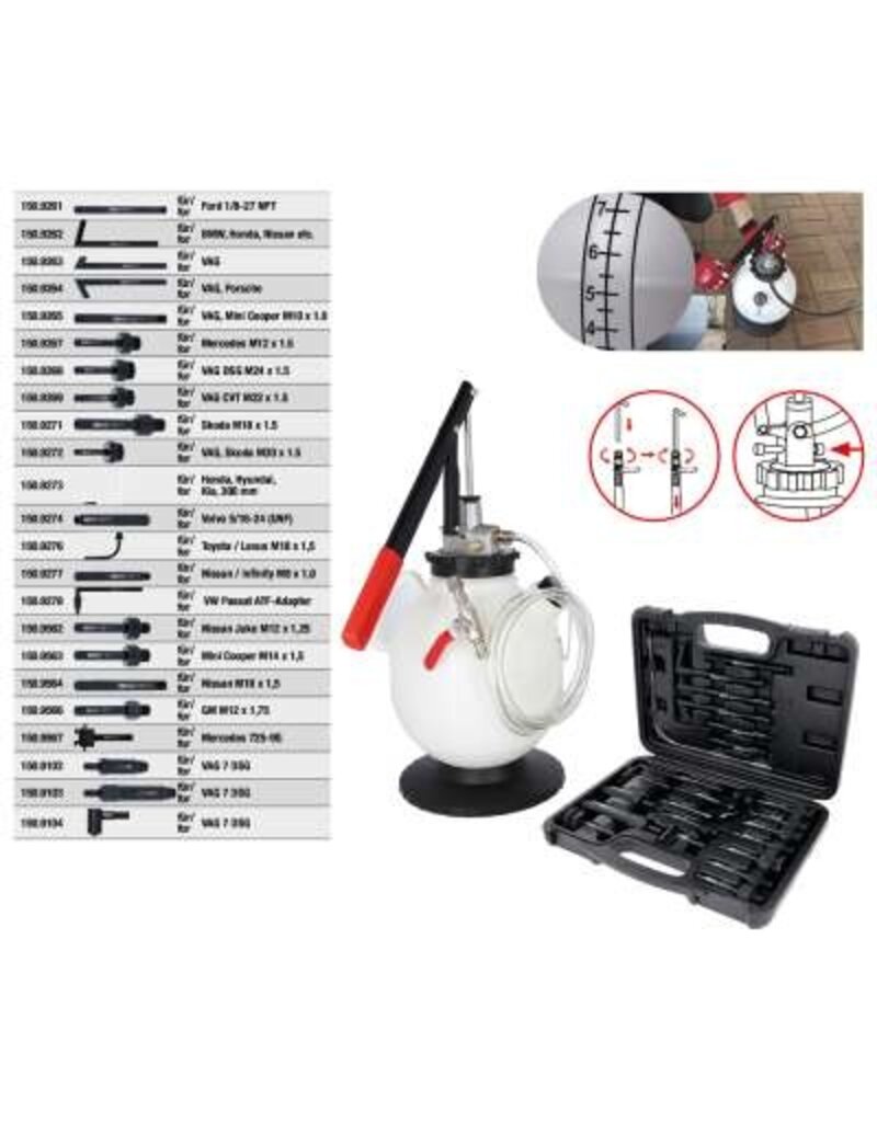 KS TOOLS Vul- en aftapsysteem voor versnellingsbakolie met 23 delige adapterset - 150.9105