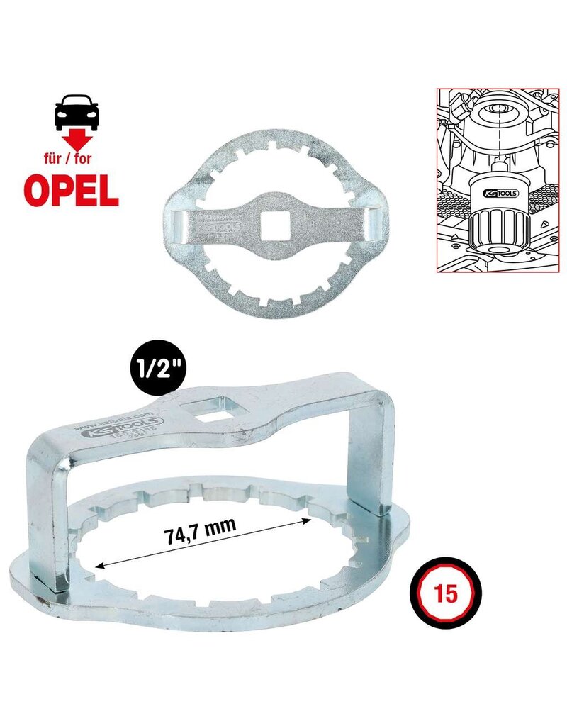 KS TOOLS 1/2" oliefiltersleutel, Ø 74 mm / 15 groeven voor Opel - 150.9115