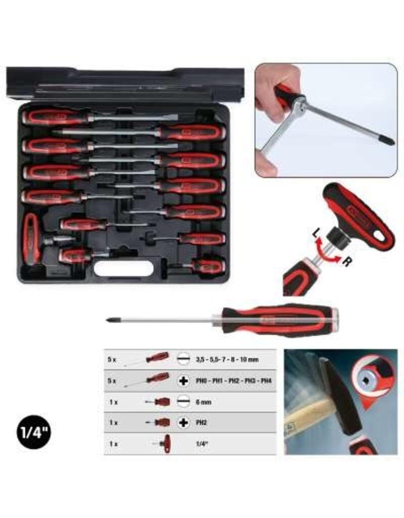 KS TOOLS ERGOTORQUEmax schroevendraaierset met slagkap, 13-dlg - 151.1150