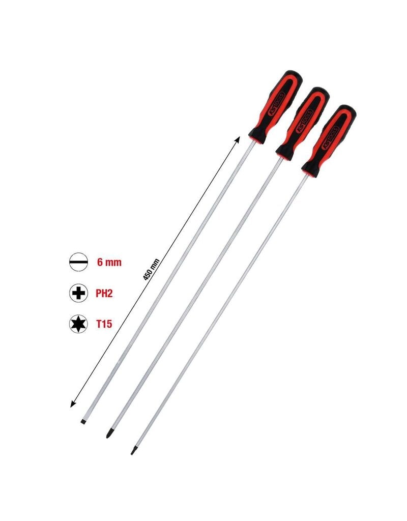 KS TOOLS ERGOTORQUEplus Schroevendraaierset, sleufkop, PH, Torx, 3-dlg extra lang - 159.1270
