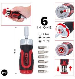 KS TOOLS 1/4" 6 in 1 Mini-ratel-schroevendraaier - 159.2025