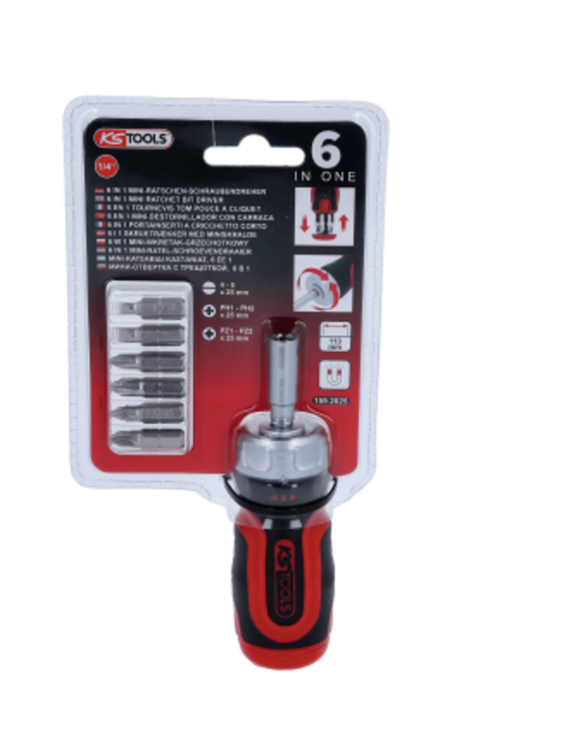 KS TOOLS 1/4" 6 in 1 Mini-ratel-schroevendraaier - 159.2025