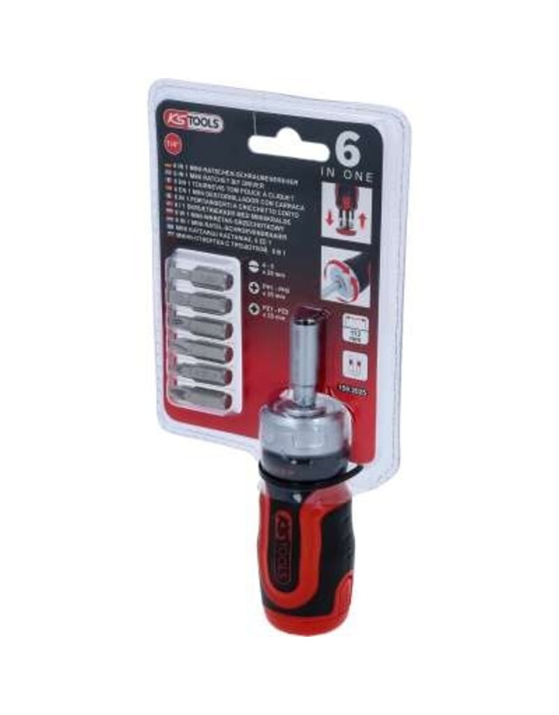 KS TOOLS 1/4" 6 in 1 Mini-ratel-schroevendraaier - 159.2025