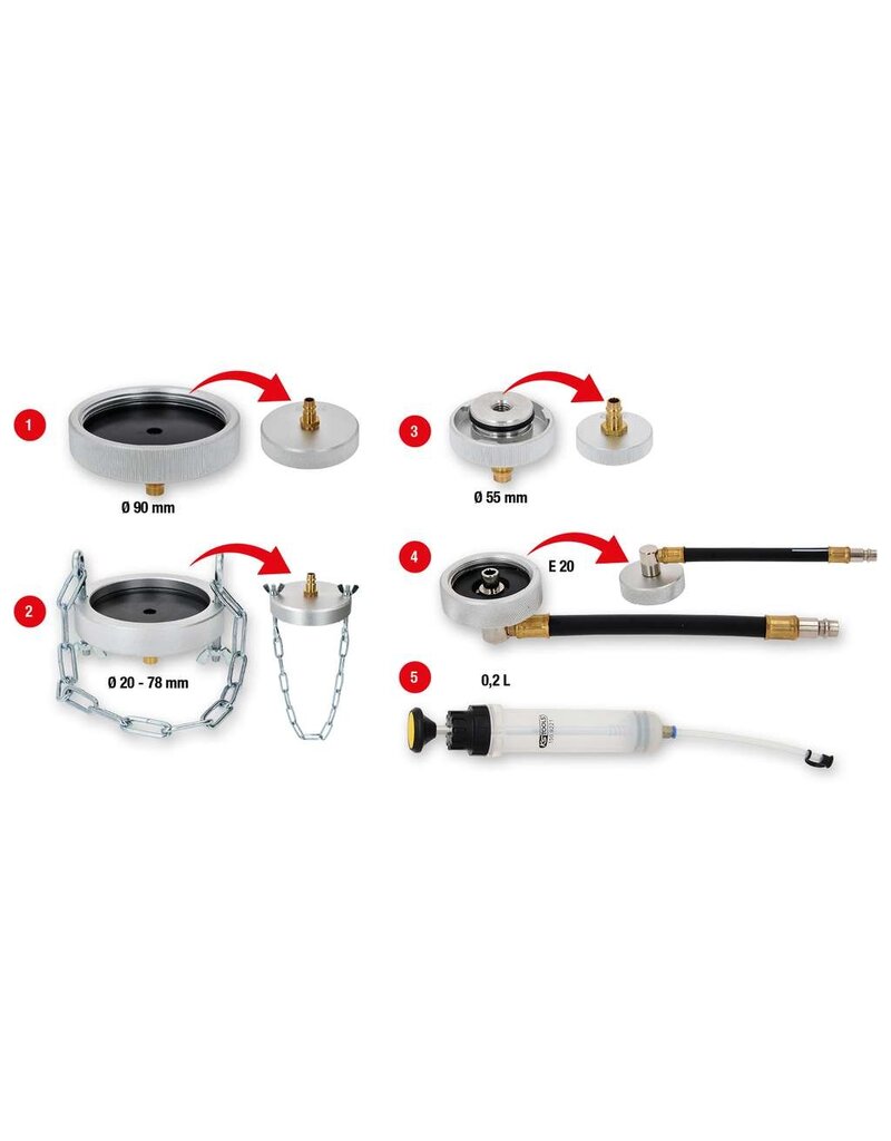 KS TOOLS Universele adapterset voor remontluchting met handpomp, 5-dlg - 160.0785
