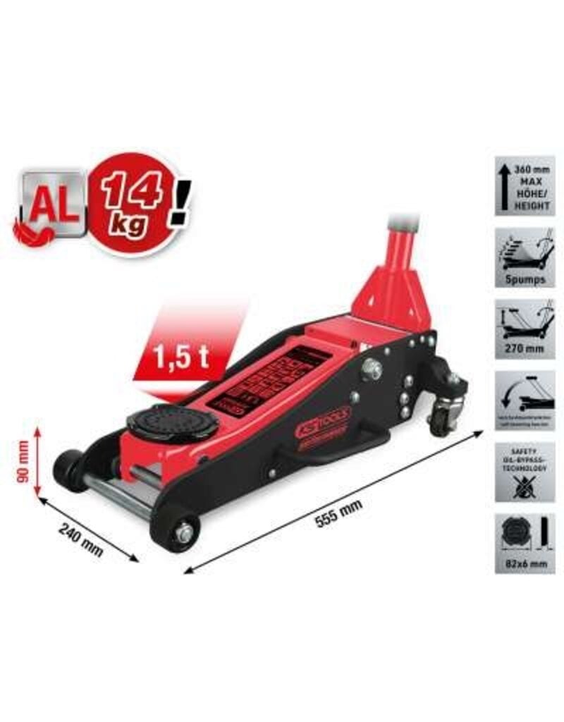 KS TOOLS performance aluminium hydraulische krik, 1500 kg, hefhoogte: 90 - 360 mm - 160.1000