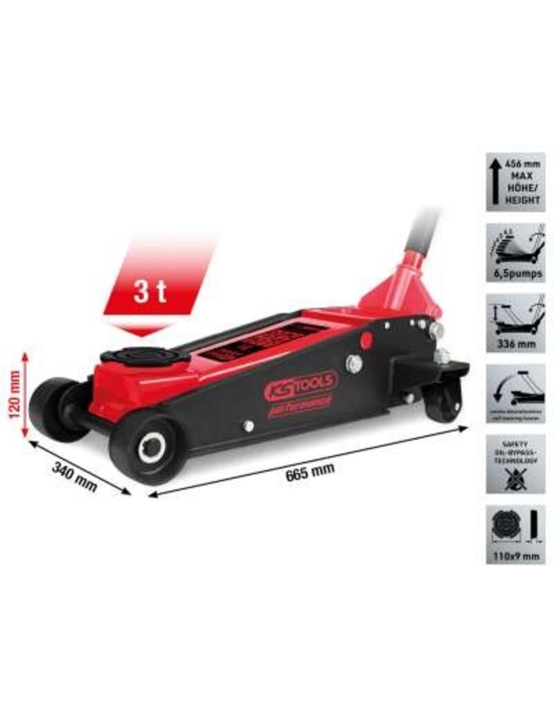 KS TOOLS performance stalen hydraulische krik, 3000 kg, hefhoogte: 120 - 456 mm - 160.1010