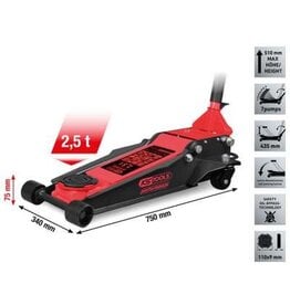 KS TOOLS performance stalen hydraulische krik, 2500 kg, vlak, hefhoogte: 75 - 510 mm - 160.1015