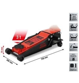 KS TOOLS performance stalen hydraulische krik, 3000 kg, vlak, hefhoogte: 75 - 510 mm - 160.1020
