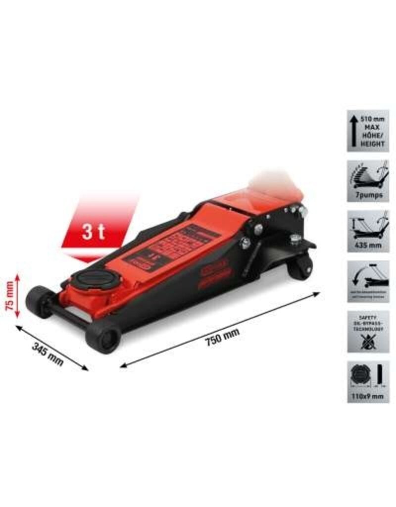 KS TOOLS performance stalen hydraulische krik, 3000 kg, vlak, hefhoogte: 75 - 510 mm - 160.1020