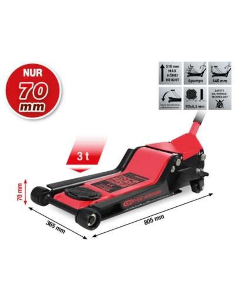 KS TOOLS performance stalen hydraulische krik, 3000 kg, extra vlak, hefhoogte: 70 - 510 mm - 160.1030