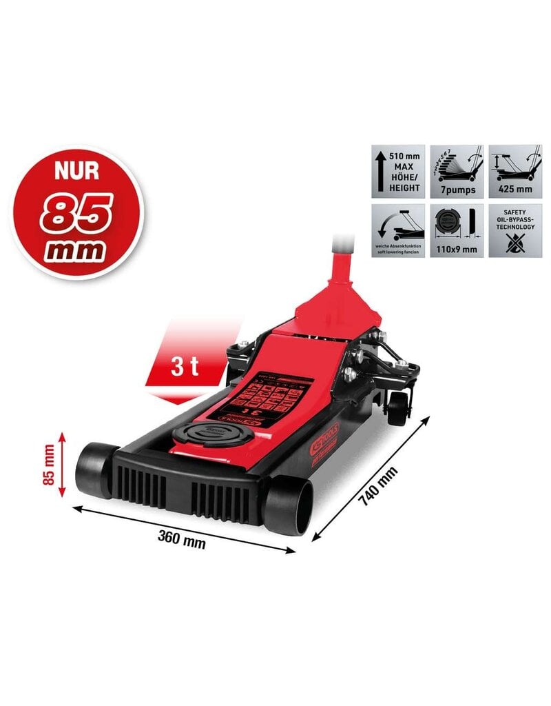 KS TOOLS performance stalen hydraulische krik, 3000 kg, vlak, hefhoogte: 85 - 510 mm - 160.1035