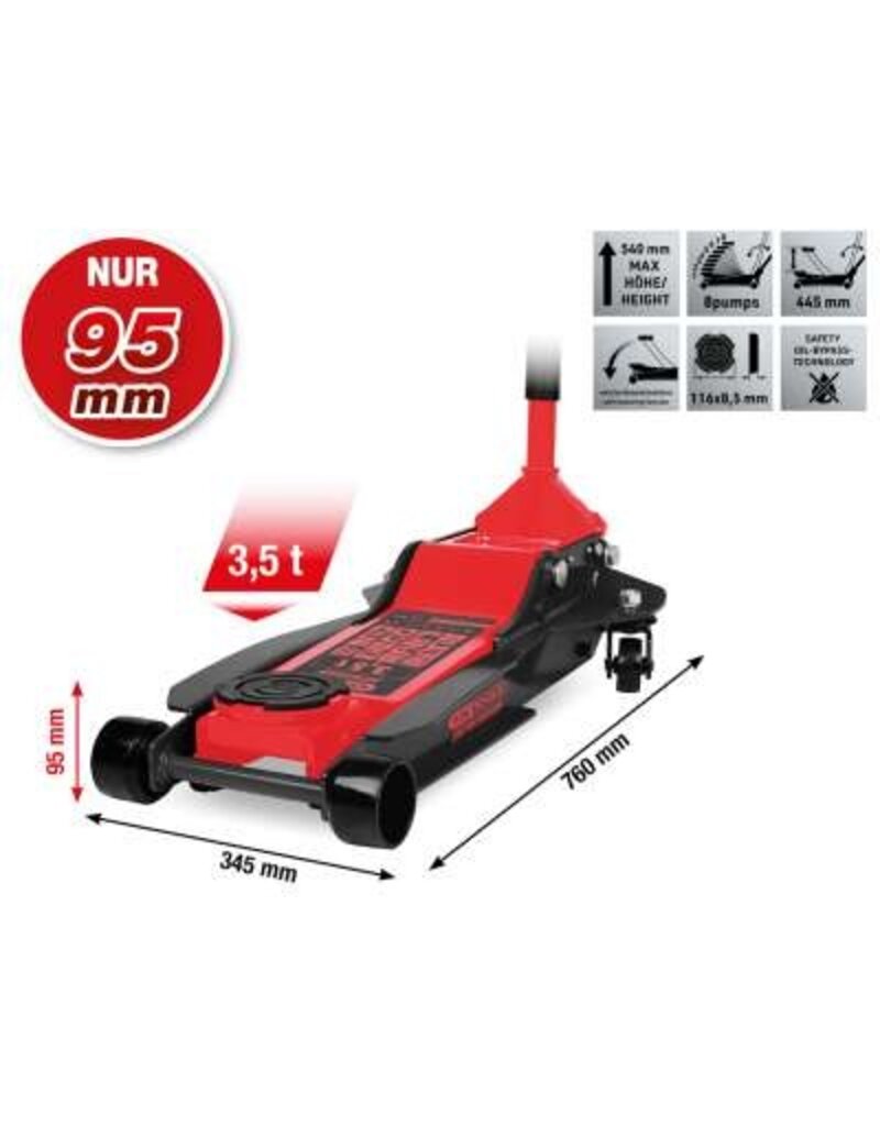 KS TOOLS performance stalen hydraulische krik, 3500 kg, vlak, hefhoogte: 95 - 540 mm - 160.1040