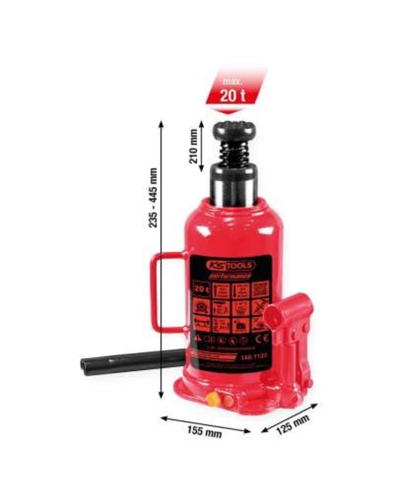 KS TOOLS performance hydraulische potkrik, 20000 kg, hefhoogte: 235 - 445 mm - 160.1120