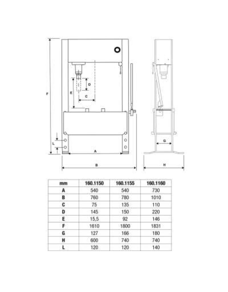 KS TOOLS performance Hydraulische werkplaatspers, 50000 kg - 160.1160
