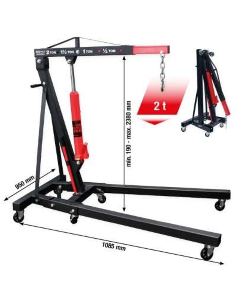 KS TOOLS performance werkplaatskraan, inklapbaar, 2000 kg - 160.1290