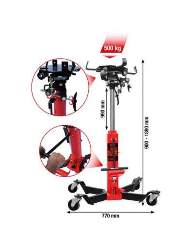 KS TOOLS performance Hydraulische transmissiekrik met tafel, 500 kg - 160.1305