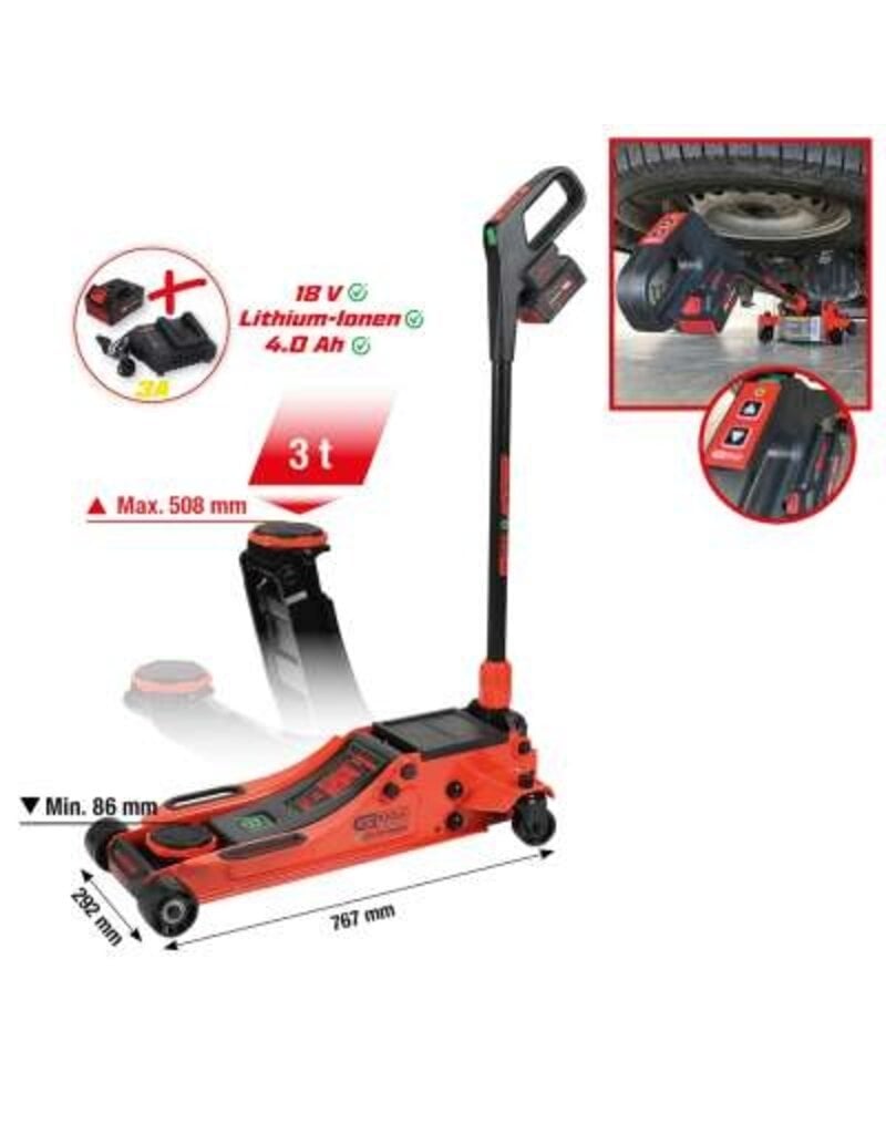 KS TOOLS e-performance hydraulische accu-krik, 3 t, max. hoogte 508 mm - 160.2015