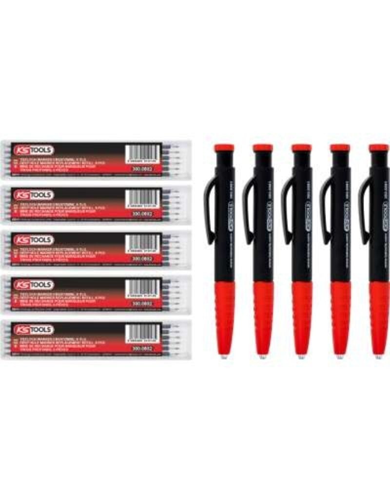 KS TOOLS 2-in-1 vulpotlood- en diepgatmarkeerpenset, 8-dlg, verpakking 5 stuks - 300.0800