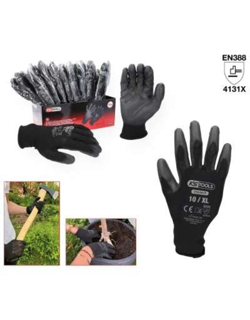 KS TOOLS PU-Flex werkhandschoen-zwart, 10, 12 paar - 310.0475