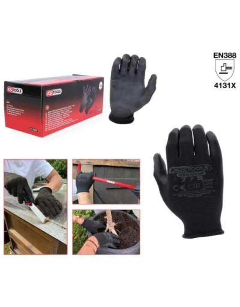 KS TOOLS PU-Flex werkhandschoen-zwart, 7, 12 paar - 310.0490