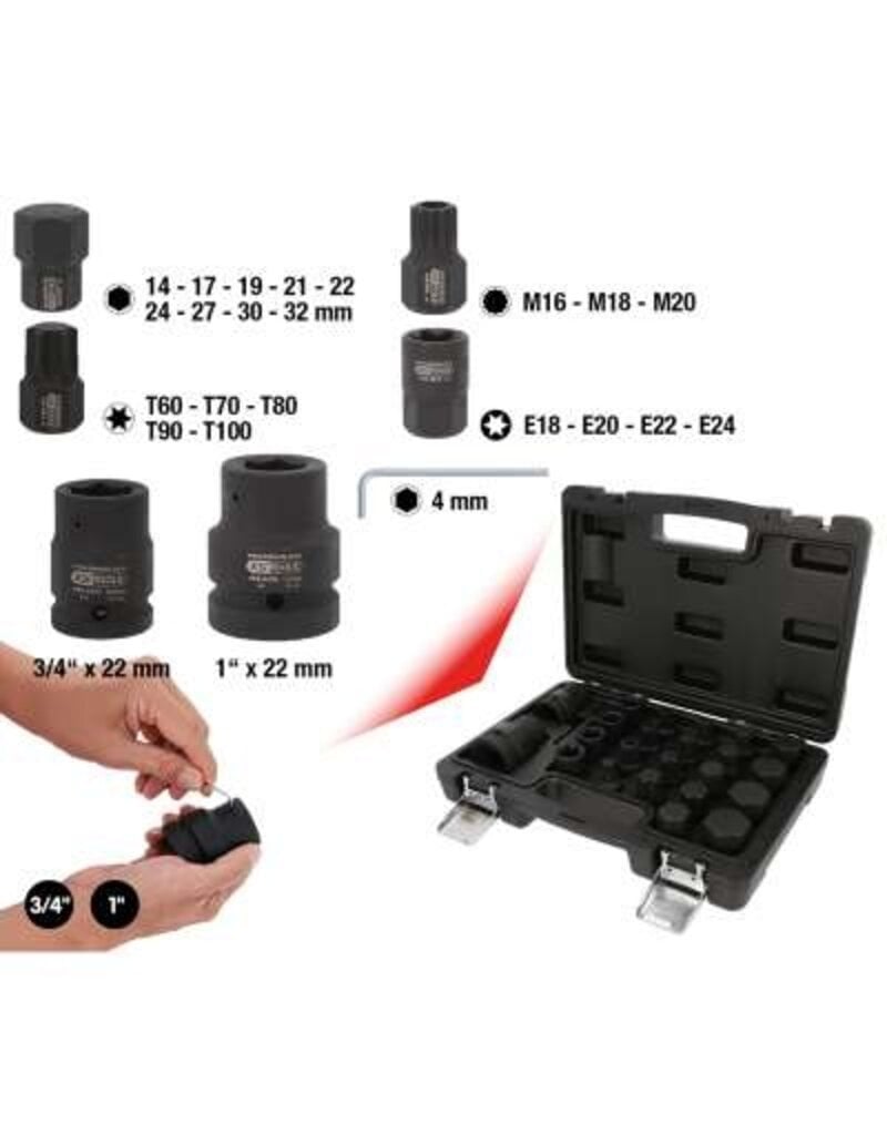 KS TOOLS 3/4" + 1" kracht-wisselbitset, 23-dlg - 450.0450