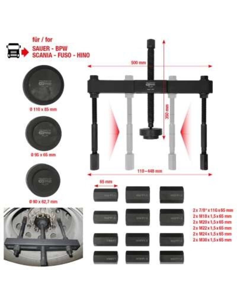 KS TOOLS Universele wielnaaf-trekkerset voor bedrijfswagens, 23-dlg  - 460.1765