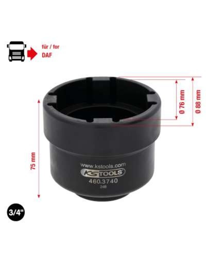 KS TOOLS 3/4" kroonmoersleutel met 4 tappen voor DAF, binnentap Ø 66,8 mm - 460.3740