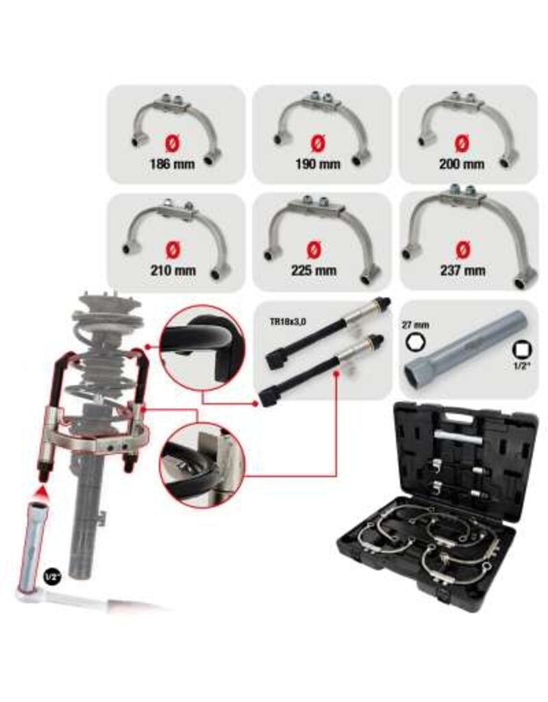 KS TOOLS Universele McPherson veerspannerset met veiligheidsbeugel, 9-dlg - 500.8790