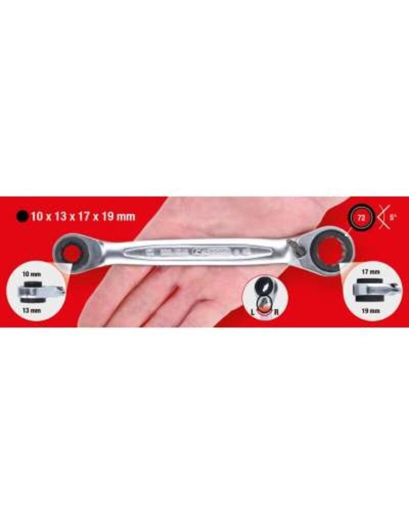 KS TOOLS 4in1 GEARplus Dubbele ratelringsleutel, omschakelbaar, 10x13x17x19mm - 503.4565