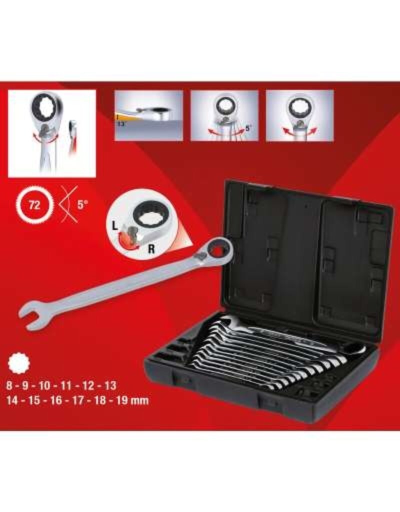 KS TOOLS GEARplus Ratelringsteeksleutelset, omschakelbaar, 12-dlg - 503.4665