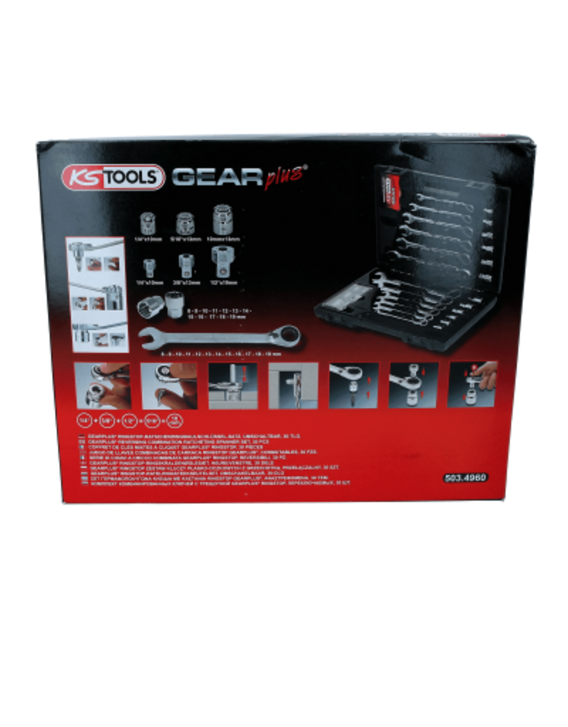 KS TOOLS GEARplus RINGSTOP-Ratelringsteeksleutelset, 30-dlg, mit adapter - 503.4960
