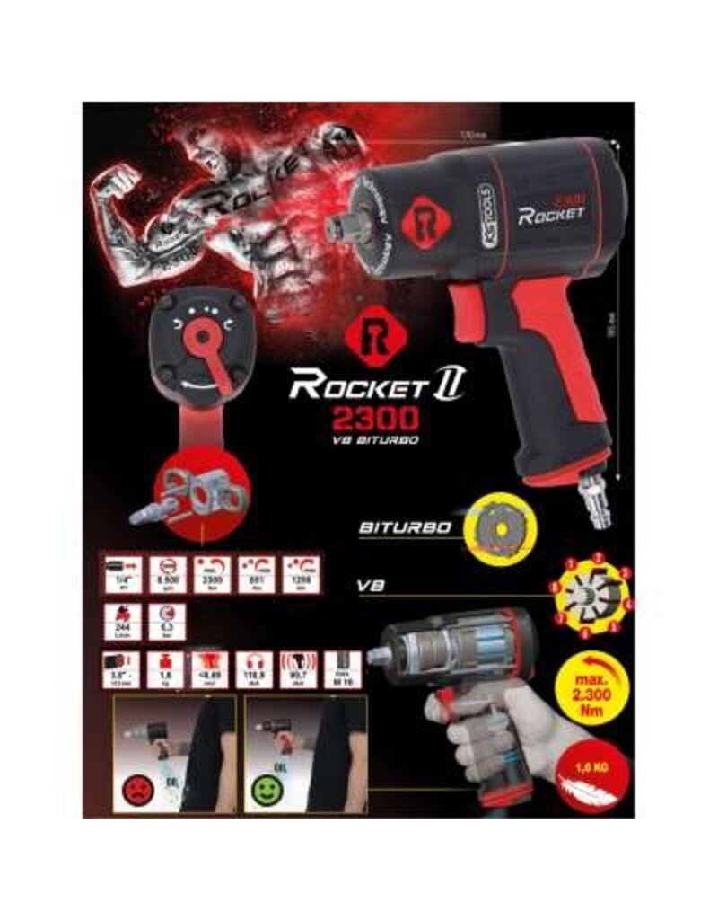 KS TOOLS 1/2" ROCKET II High Performance pneumatische slagmoersleutel 2.300 Nm - 512.0002