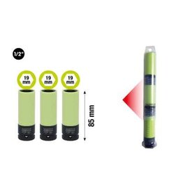 KS TOOLS 1/2" krachtdop robuust, lang, 19 mm 3x 515.1075 voor aluminium velgen - 515.0855