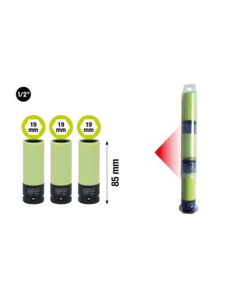 KS TOOLS 1/2" krachtdop robuust, lang, 19 mm 3x 515.1075 voor aluminium velgen - 515.0855