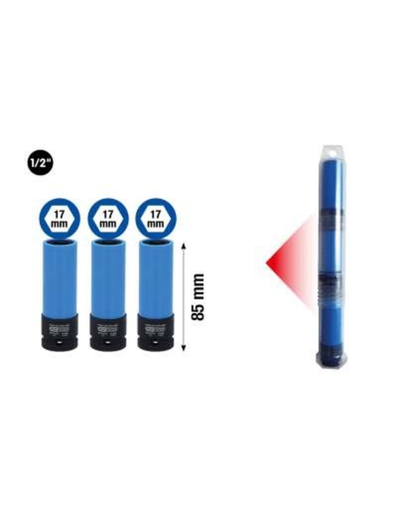 KS TOOLS 1/2" krachtdop robuust, lang, 17 mm 3x 515.1073 voor aluminium velgen - 515.0860