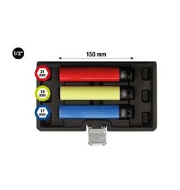 KS TOOLS Kracht dopsleutelset, extra lang, voor alu-velgen, 3-dlg 1/2", 17, 19, 21 mm - 515.0865