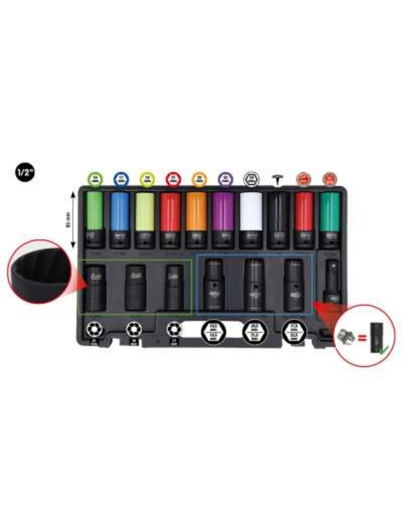 KS TOOLS Speciale 1/2" MASTER krachtdoppenset voor wielschroefverbindingen, 17-dlg - 515.0885