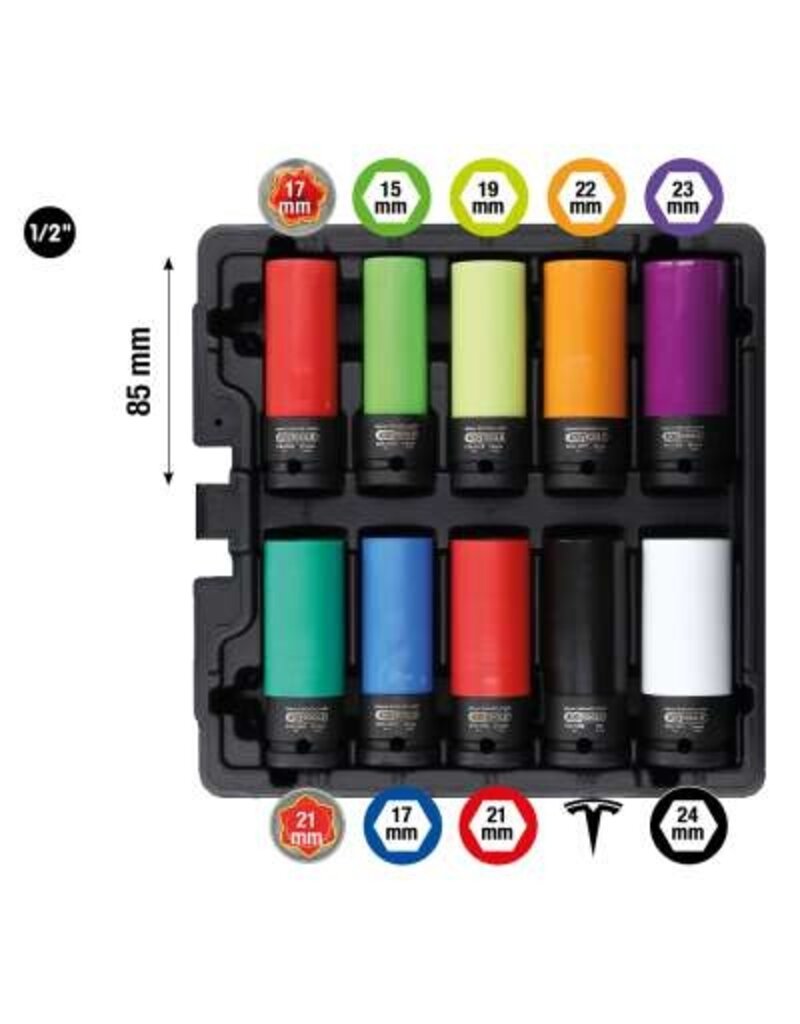 KS TOOLS Speciale 1/2" krachtdoppenset voor aluminiumvelgen, 10-dlg - 515.0890