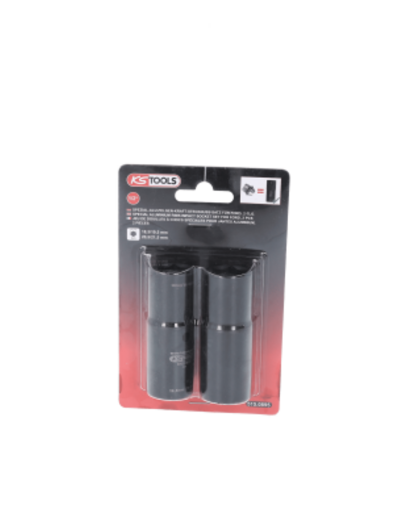 KS TOOLS Speciale 1/2" krachtdoppenset voor aluminiumvelgen voor Ford, 18,5 / 19,5 / 20,5 / 21,5 mm, 2-dlg - 515.0895