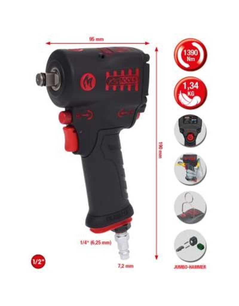 KS TOOLS 1/2" miniMONSTER High Performance pneumatische slagmoersleutel 1.390 Nm - 515.1270