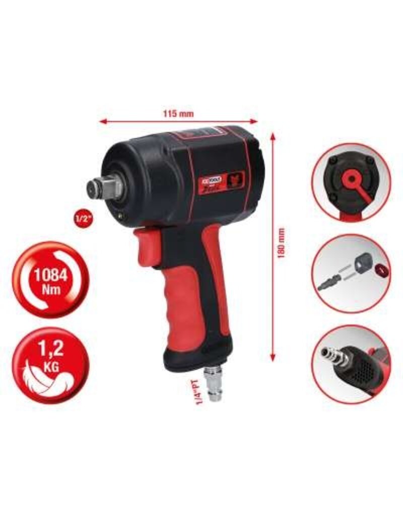 KS TOOLS 1/2" THE miniDEVIL krachtige pneumatische slagmoersleutel, 1084 Nm - 515.1315