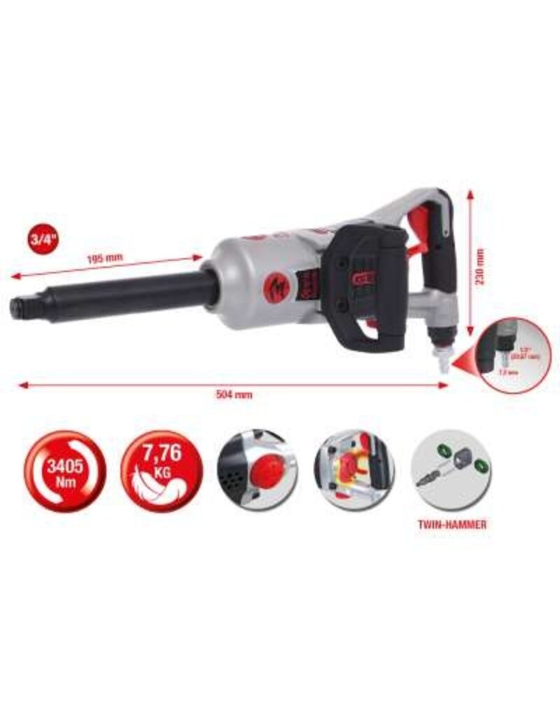 KS TOOLS 3/4" superMONSTER krachtige pneumatische slagmoersleutel, 3405 Nm, 504 mm  - 515.3260