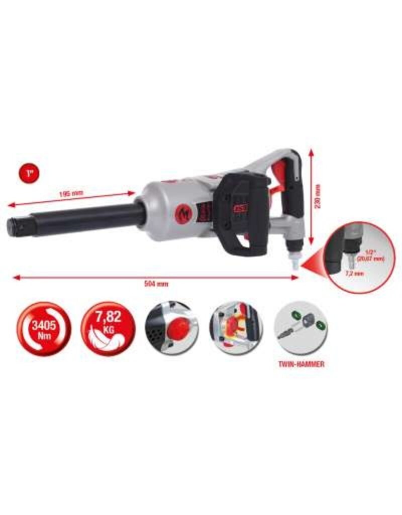 KS TOOLS 1" superMONSTER krachtige pneumatische slagmoersleutel, 3405 Nm, 504 mm - 515.3280