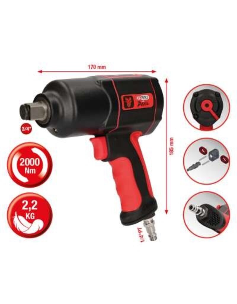 KS TOOLS 3/4" THE DEVIL krachtige pneumatische slagmoersleutel, 2000 Nm - 515.3400