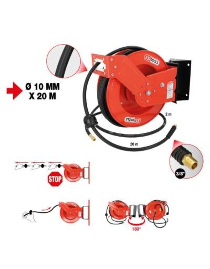 KS TOOLS Oprolautomaat voor luchtslang Ø 10 mm, 3/8" aansluiting, 20 m - 515.3425