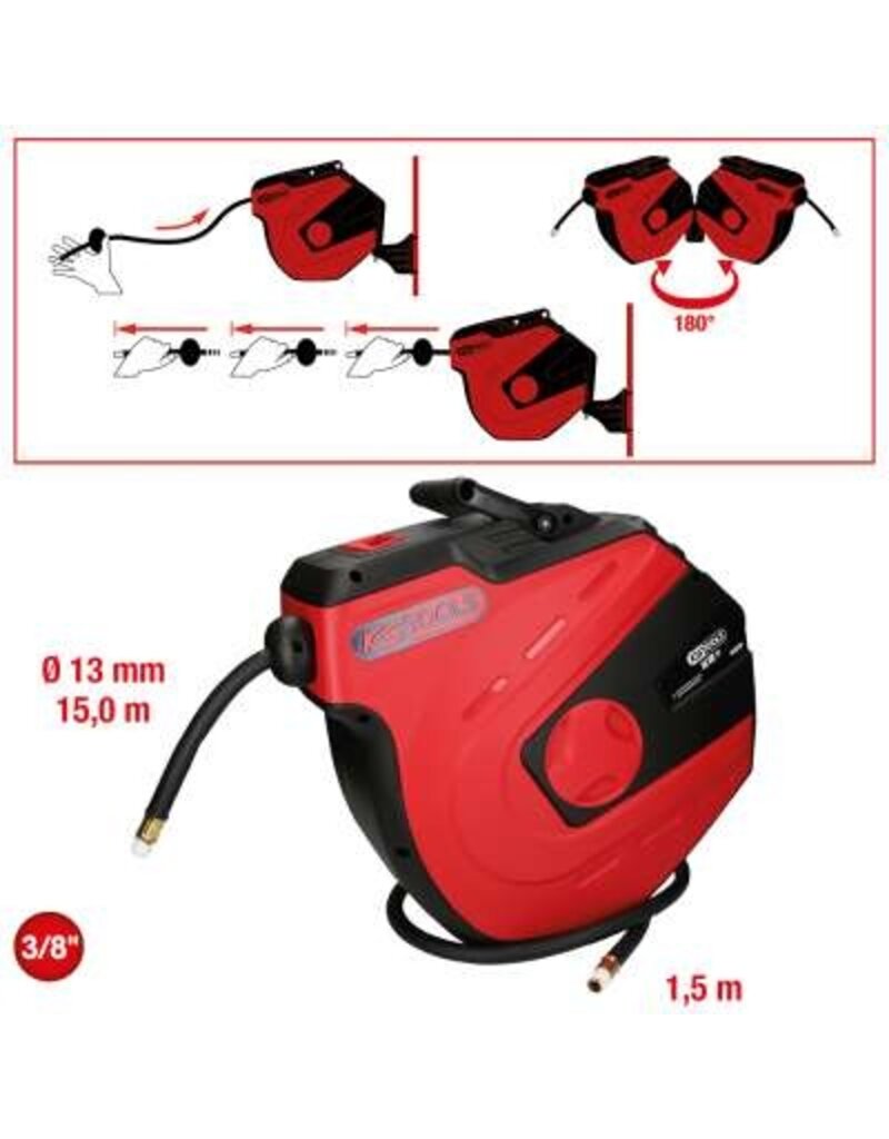 KS TOOLS Oprolautomaat voor luchtslang, Ø 13mm x 15m - 515.3445