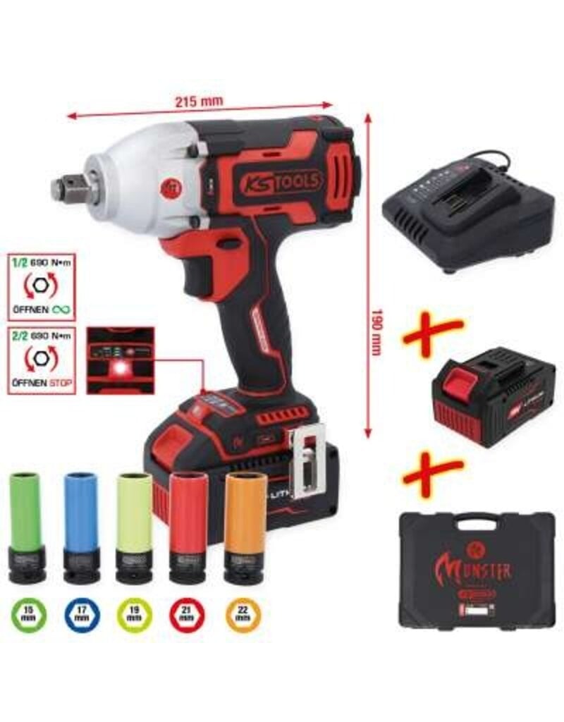 KS TOOLS eMONSTER 1/2" brushless accu-slagschroefmachineset, 9-dlg - 515.6100