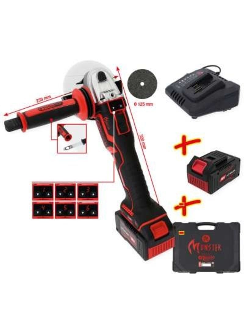 KS TOOLS eMONSTER brushless haakse accuslijpmachineset, 4-dlg - 515.6200
