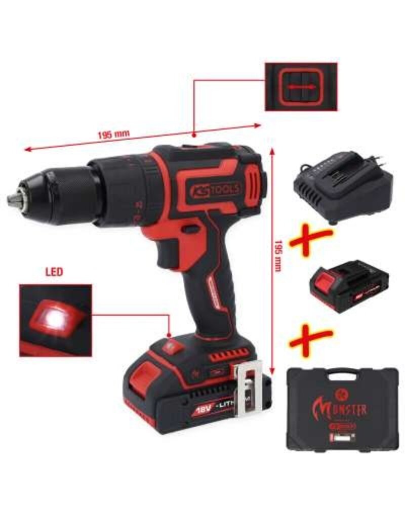 KS TOOLS eMONSTER brushless accuslagschroef-/boormachineset, 4-dlg - 515.6300