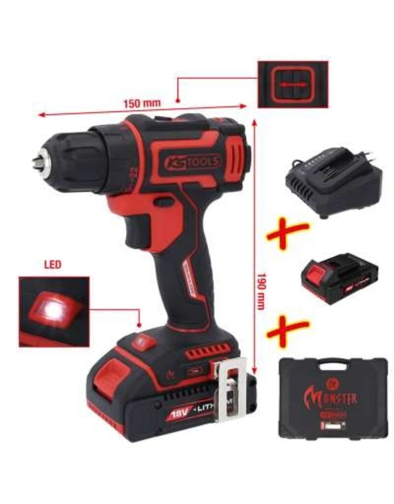 KS TOOLS eMONSTER brushless accuschroef-/boormachineset, 4-dlg - 515.6400